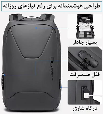 کیف و کوله پشتی لپ تاپ 15.6 ضد سرقت اورجینال بنج BANGE 22188