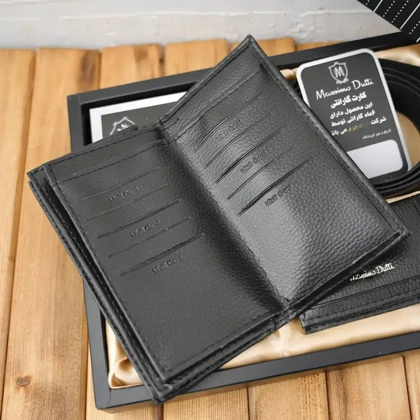 ست چهار تکه کیف پول کمربند و جاکارتی مردانه چرمی massimo dutti