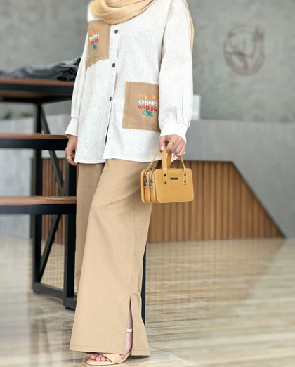 ست دو تیکه شومیز و شلوار بگ بغل چاک کد 2713