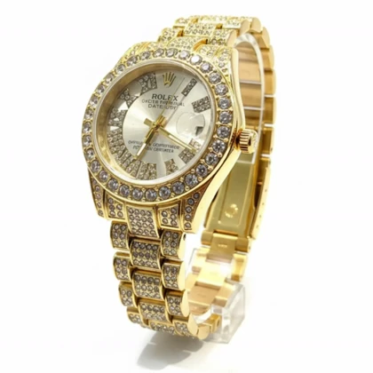 ساعت فول نگین زنانه طرح رولکس طلایی
