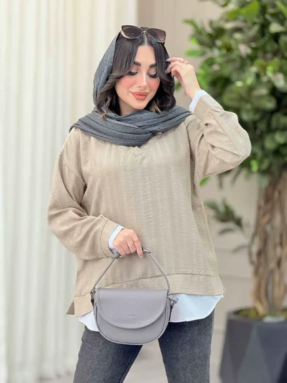 شومیز یقه تک دکمه ترکیبی