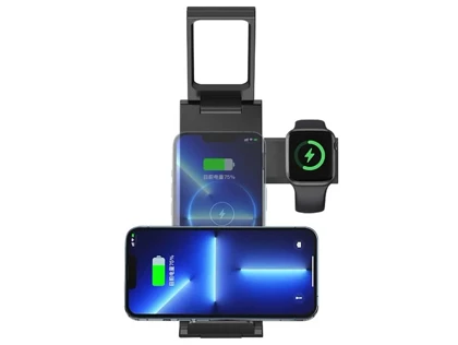 شارژر بی سیم 4 در 1 تاشوی رومیزی 15 وات همراه با چراغ یوسامز USAMS US-CD181 15W 4 in 1 Folding Desktop Wireless Charger