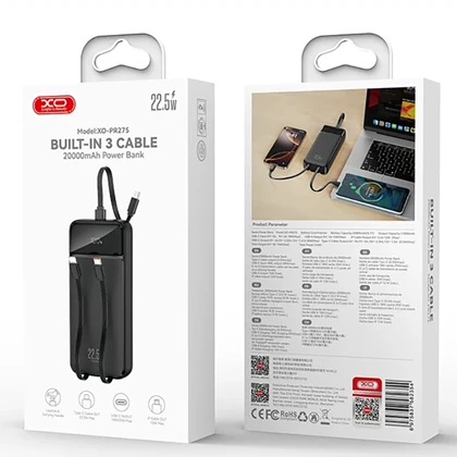 پاور بانک 20000 ایکس او XO مدل PR275 توان 22.5 وات با کابل