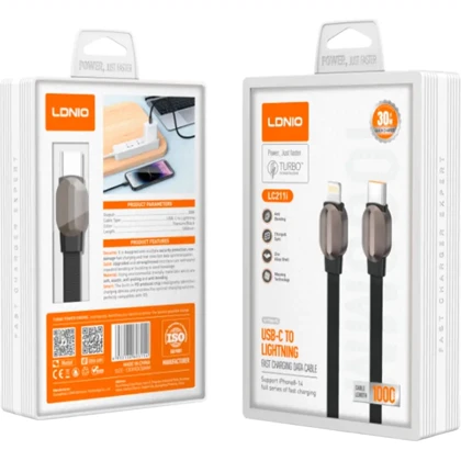 کابل تایپ سی به لایتنینگ الدنیو LDNIO مدل LC211i توان 30 وات 1 متر