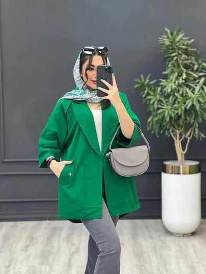 مانتو جلو زیپ آستین پاگن