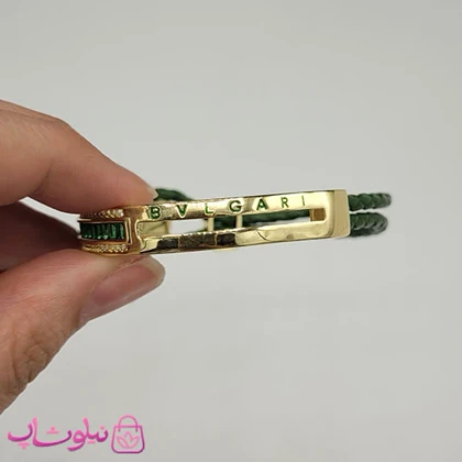 دستبند زنانه بولگاری مدل چرم استیل سبز طلایی کیفیت مستر کد 1600