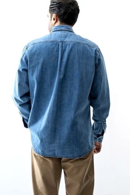 پیراهن جین نیم قاپک یقه دار مردانه