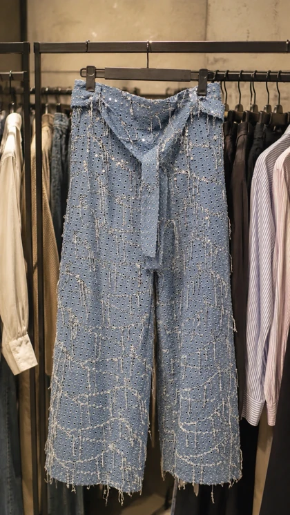 شلوار جین وایدلگ پولک‌دوزی مجلسی برند رجحانی مدل Shining Denim