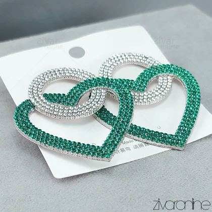 گوشواره مجلسی مدل قلب و حلقه پرنگین سبز 20301