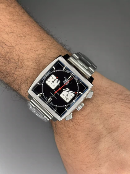 ساعت مچی تگ هویر موناکو بند سیلور صفحه مشکی Tag Heuer Monaco