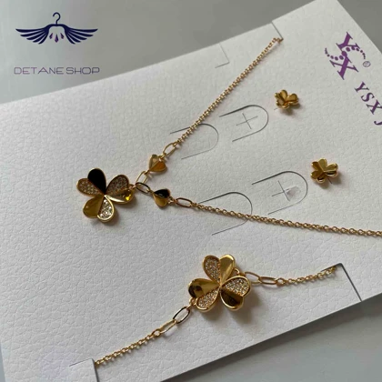 کد 0004 سرویس گل ونکلیف نگین‌دار طلایی YSX