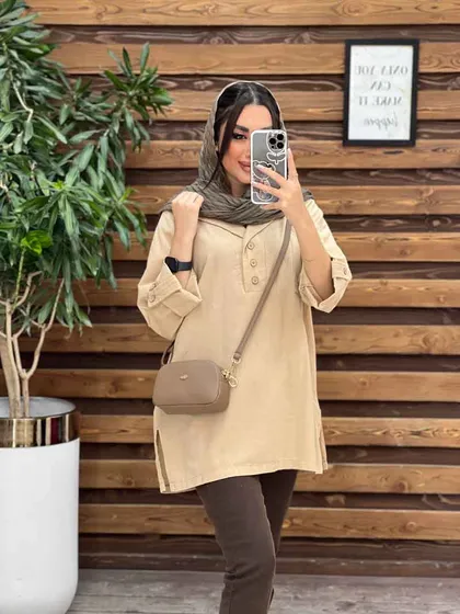مانتو لینن جلو بسته یقه انگلیسی