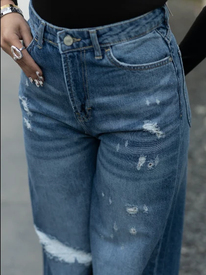 شلوارجین زنانه مدل وایدلگ قد110 شناسه 71303