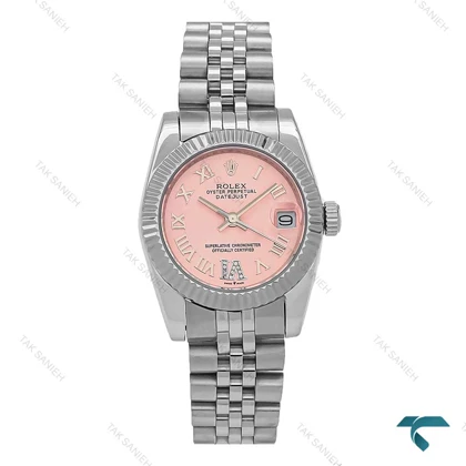 ساعت رولکس زنانه نقره ای صفحه صورتی ایندکس یونانی Rolex-6894-L