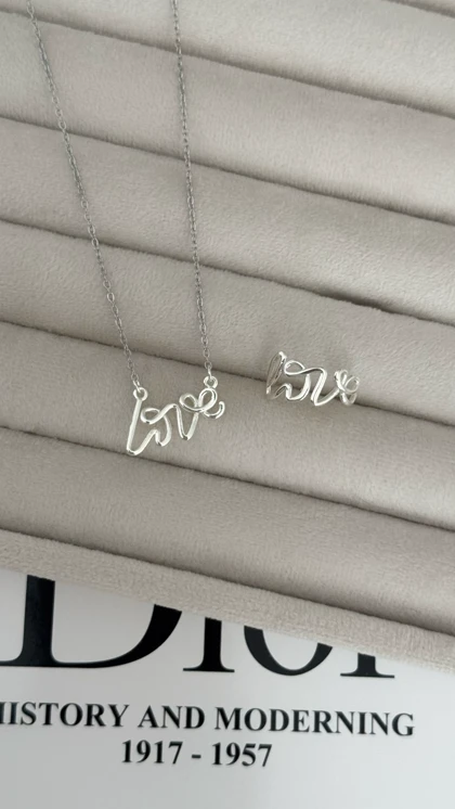 گردنبند و انگشتر Love نقره ای