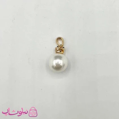 آویز گردنبند زنانه طرح تک مروارید و گل طلایی کد 1391