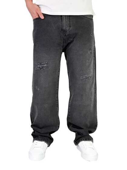 شلوار جین مردانه بگ استایل رنگ ذغالی کد 00351