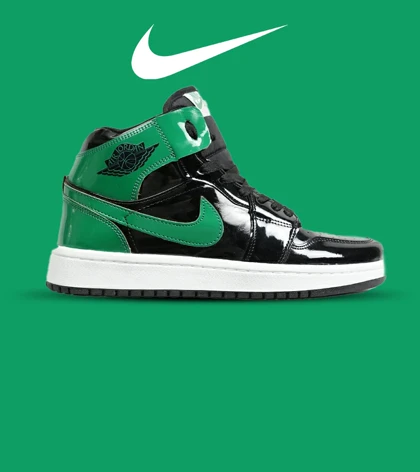 کفش کتانی ساق‌دار مردانه و زنانه مشکی سبز NIKE jordan 1 مدل 6965