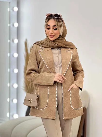 مانتو ژاکارد دو جیب مروارید