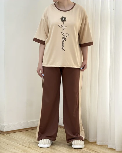 ست تیشرت و شلوار شاخه گل نخ پنبه