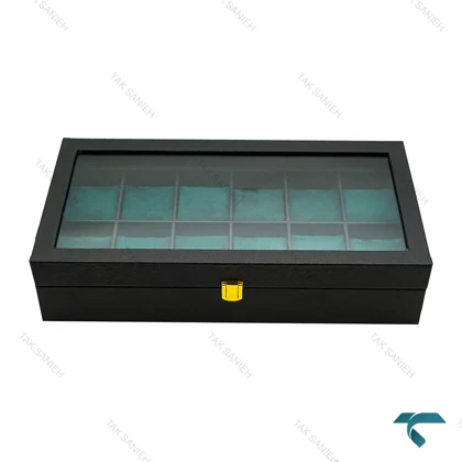 باکس ساعت 12 تایی چرمی مشکی سبز Watches-Box-12-7818-U