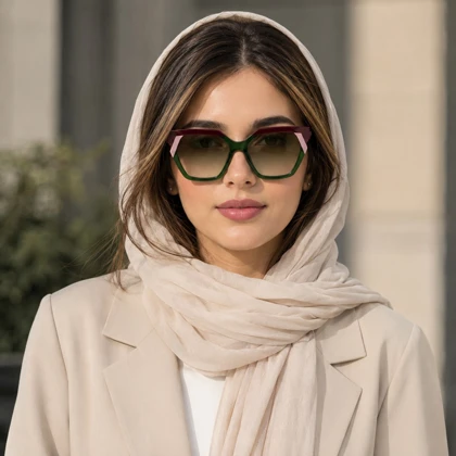 عینک آفتابی تام فرانک مدل TF0021 C02 سبز کریستال - لمینت قرمز صورتی