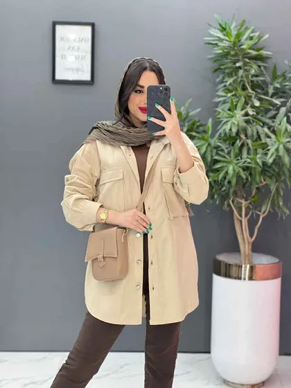 مانتو لینن دکمه فلزی جیب پاکتی