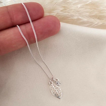 گردنبند استیل زنانه طرح برگ و نگین مدل Leaf - زرمیس (Zarmiss)