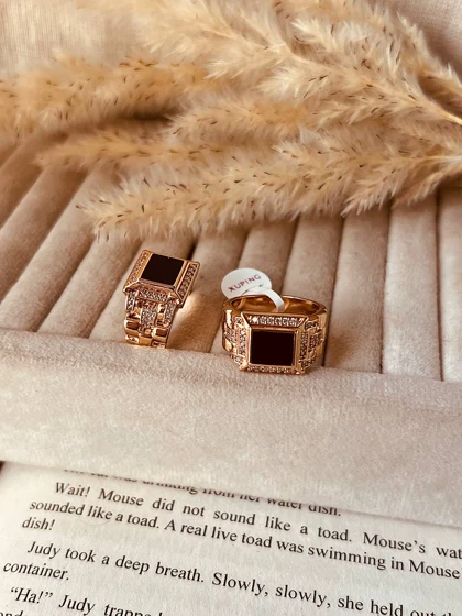 انگشتر زنانه و مردانه نگین مشکی ژوپینگ M87