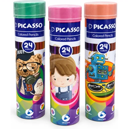 مداد رنگی 24 رنگ پیکاسو Picasso با درجه سختی HBجعبه فلزی استوانه ای