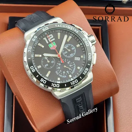 ساعت تگ هویر مردانه/ کورنوگراف بند رابر رنگ مشکی صفحه مشکی-سیلور