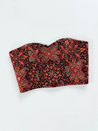 کراپ تاپ مجلسی دکلته فنر دار سوزن دوزی پشت‌باز بندی