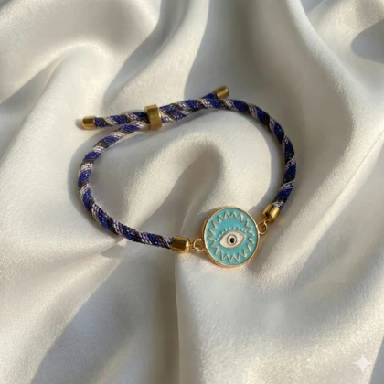 دستبند اسپرت طرح «چشم نظر فیروزه‌ای» (بند بافت ترکیبی) | محافظ انرژی منفی