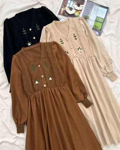 پیراهن پاییزه بافت/کبریتی 3 رنگ کد 5324