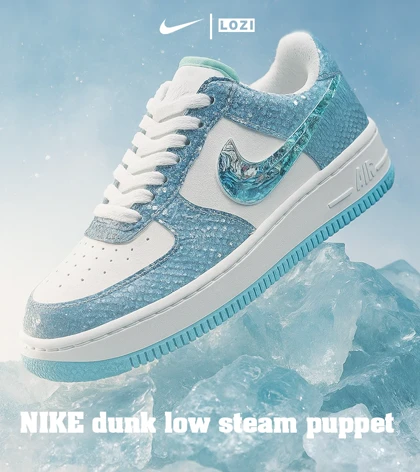 کفش کتانی مردانه و زنانه سفید آبی NIKE dunk low steam puppet مدل 7276