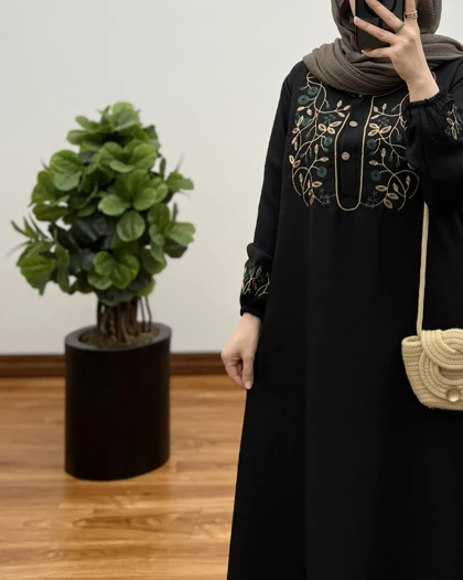 مانتو زنانه بلند شیک مدل شهربانو طرح برگ