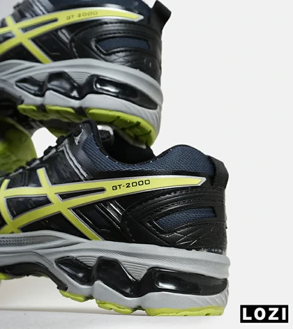 کفش کتانی مردانه مشکی طوسی لیمویی ASICS GT 2000