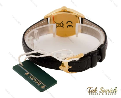 ساعت رولکس زنانه طلایی بند چرم نگین‌دار Rolex-3940-L