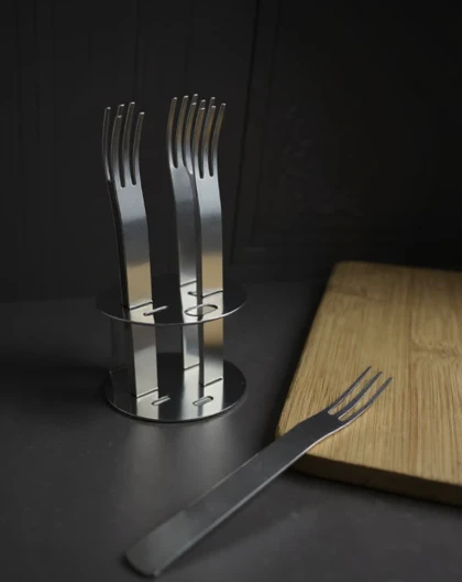 چنگال دسر خوری 6 عددی استند دار نقره ای