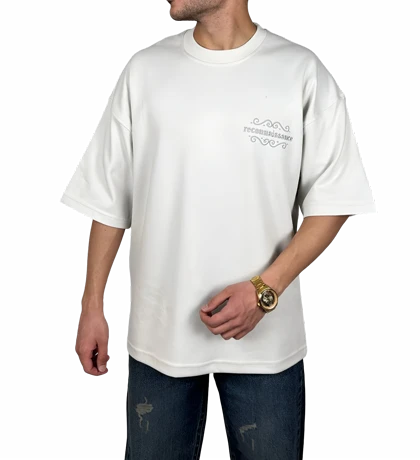 تیشرت آستین کوتاه استخوانی با گلدوزی برجسته