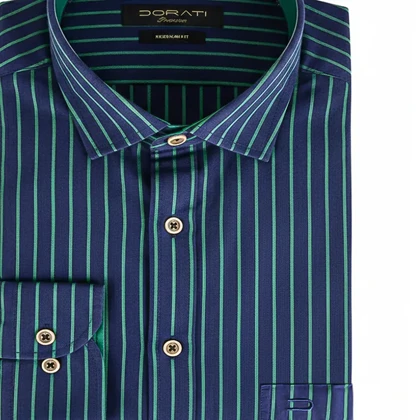 پیراهن مردانه رسمی راه راه سورمه‌ای و سبز