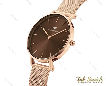 ساعت دنیل ولینگتون رزگلد زنانه بند حصیری صفحه قهوه ای Daniel-3925-32-L