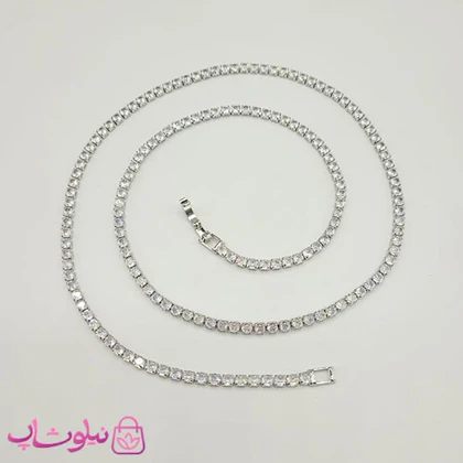 گردنبند دخترانه تنیسی نقره ای رنگ نگین مربع سفید 60 سانت کد 2998
