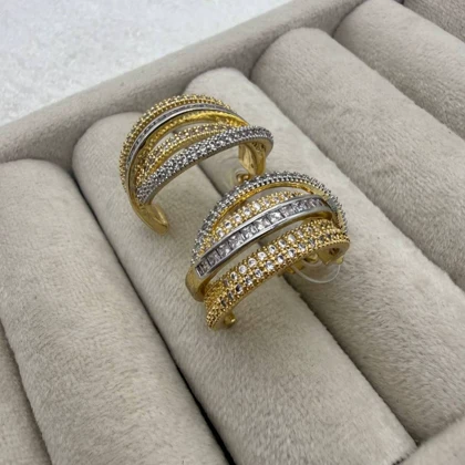 گوشواره جواهری کراس چند ردیفه دورنگ