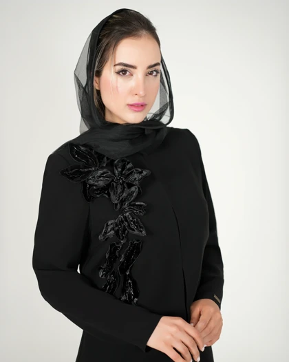 کت مجلسی سارگل طرح لیلیوم برجسته مشکی