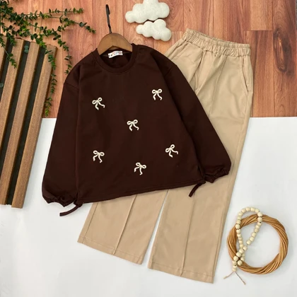 بلوز شلوار بیرونی دخترانه مدل پاپیون