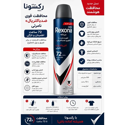 اسپری ضد تعریق مردانه رکسونا rexona مدل Antibacterial Invisible 72H حجم 200ml