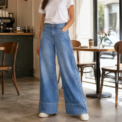 شلوار جین اچ اند ام H&M مدل Boho‑Stitch Denim