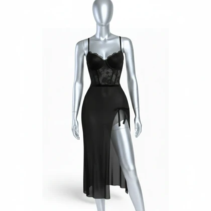 لباس خواب بلند فنردار گیپور و تور مشکی لاوین 4235