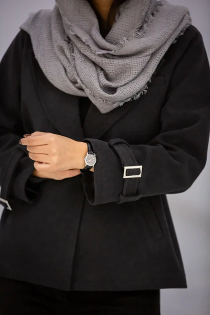 پالتو زنانه لامر تک دکمه کمر پرچ